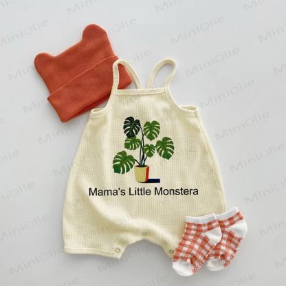 MAMA'S LITTLE MONSTERA Baby Waffle Suspenders Romper - Beige - 18-24M - image 1