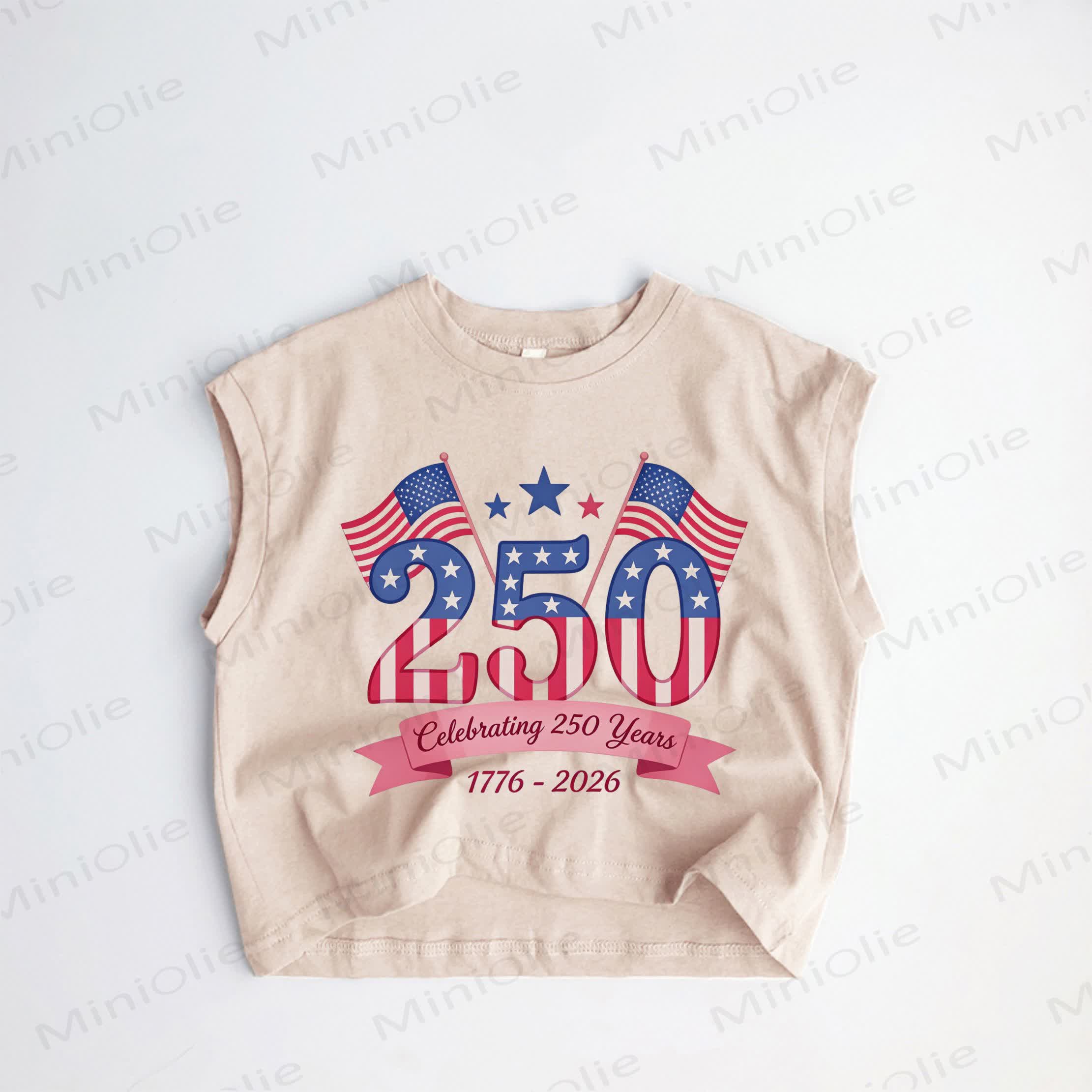 250 CELEBRATING 250 YEARS 1776-2026 Baby Toddler American Flag Khaki Tank Top - Khaki - 3-5T - image 1