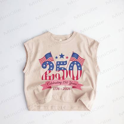 250 CELEBRATING 250 YEARS 1776-2026 Baby Toddler American Flag Khaki Tank Top - Khaki - 3-5T - image 1