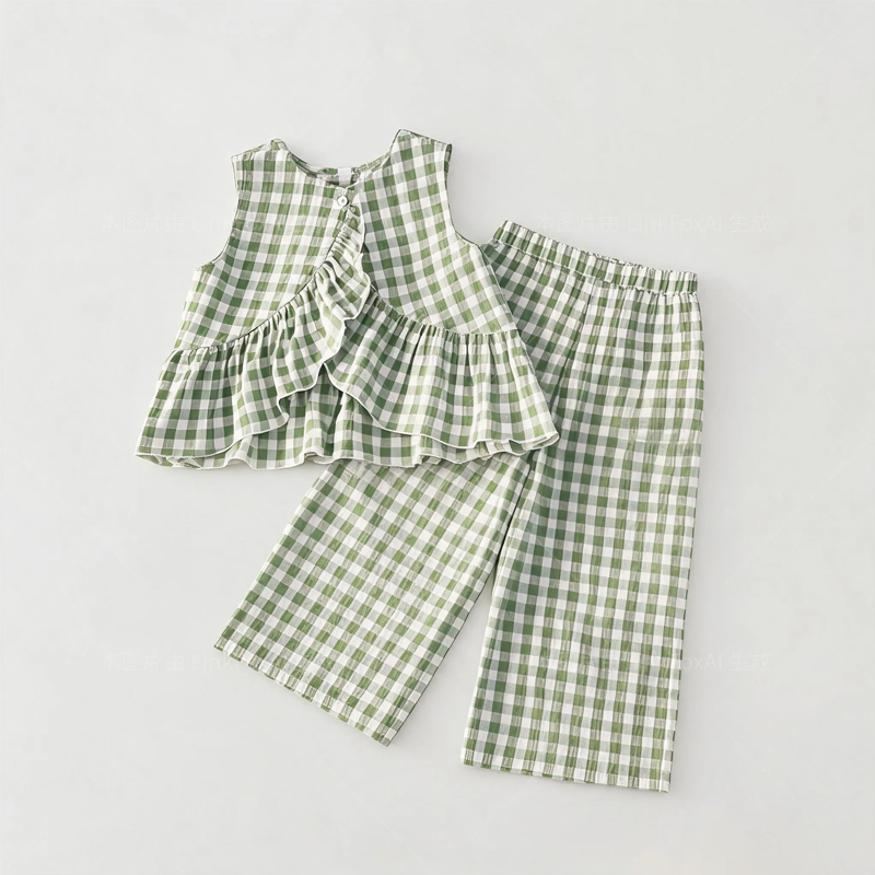 Baby Toddler Green Plaid Sleeveless Top and Pants 2-piece Set - Green - 2-3T - image 1