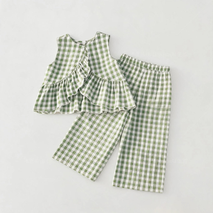 Baby Toddler Green Plaid Sleeveless Top and Pants 2-piece Set - Green - 2-3T - image 1