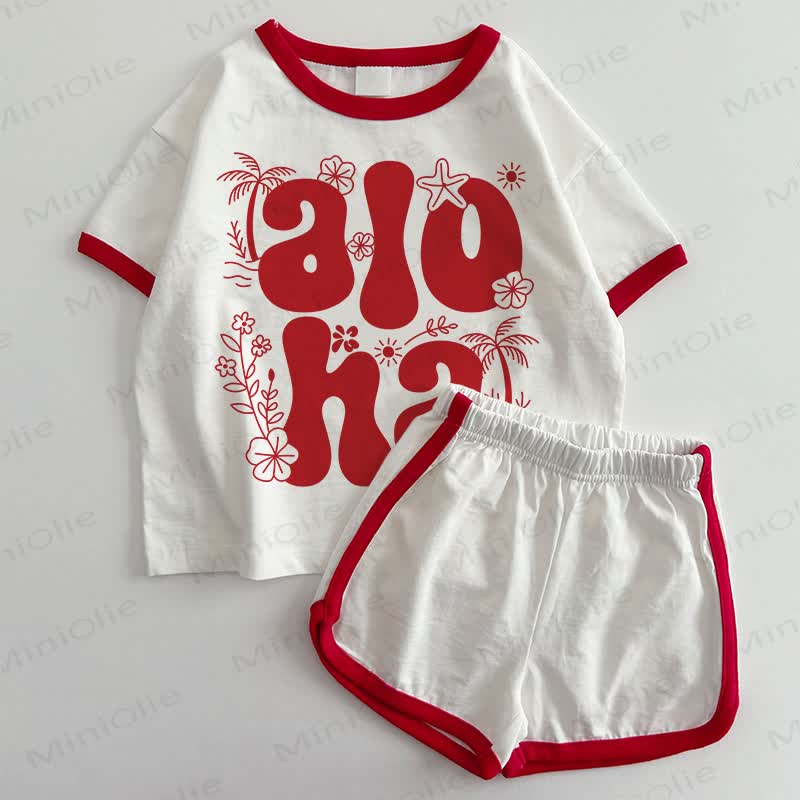 ALOHA Baby T-shirt and Shorts 2-Piece Set - White&Red - 3-5T - image 1