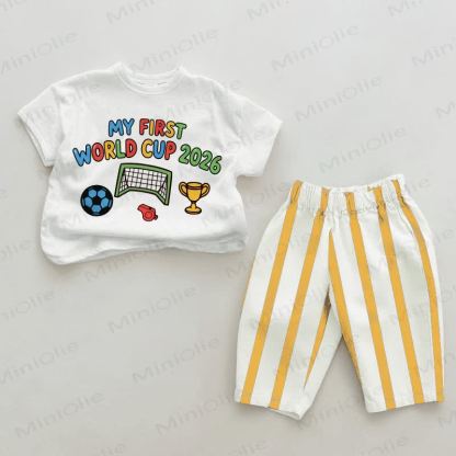 MY FIRST WORLD CUP 2026 Baby Yellow Vertical Striped 2-piece Set - White&Yellow - 2-3T - image 1