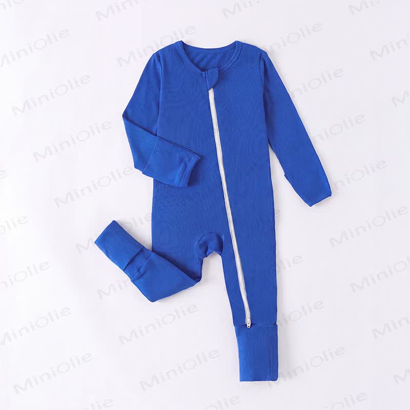 Baby Ribbed Solid Color Zip Romper - Blue - 3Y - image 5