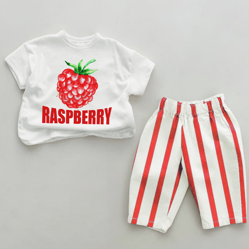 RASPBERRY Baby Red Vertical Striped 2-piece Set - White&Red - 2-3T - image 1