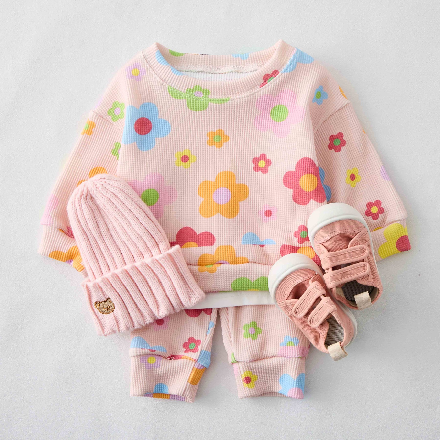 Baby Waffle Dopamine Flowers Sweatshirt 2-piece Set - image 2