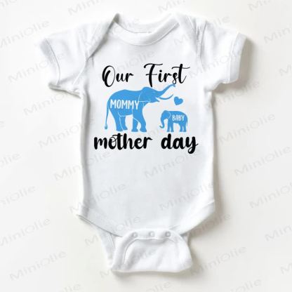 OUR FIRST MOTHER DAY Baby MOMMY&BABY Elephant White Bodysuit - White - 18-24M - image 1
