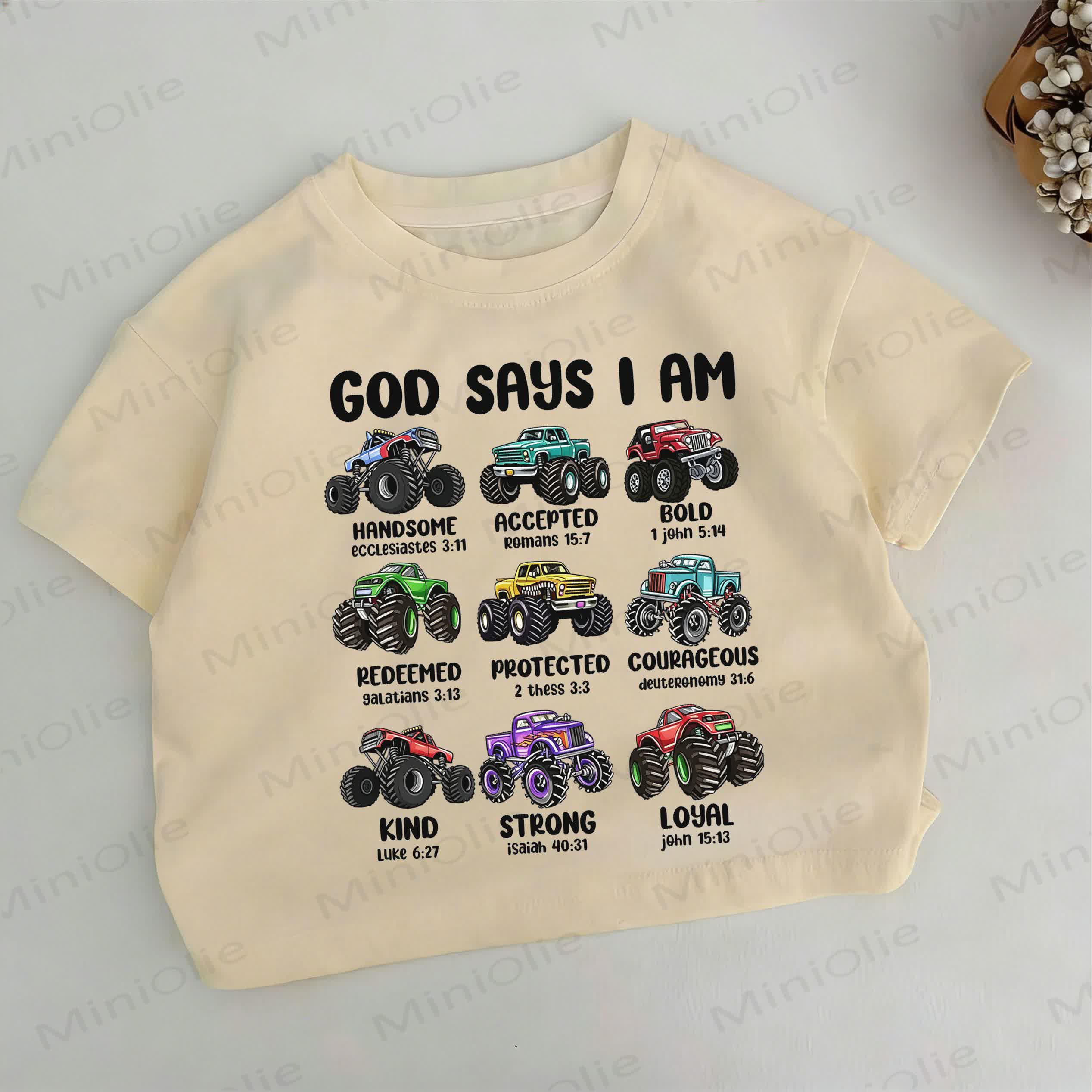 GOD SAYS I AM Toddler Boys Vehicle Khaki T-shirt - Khaki - 6-7T - image 1