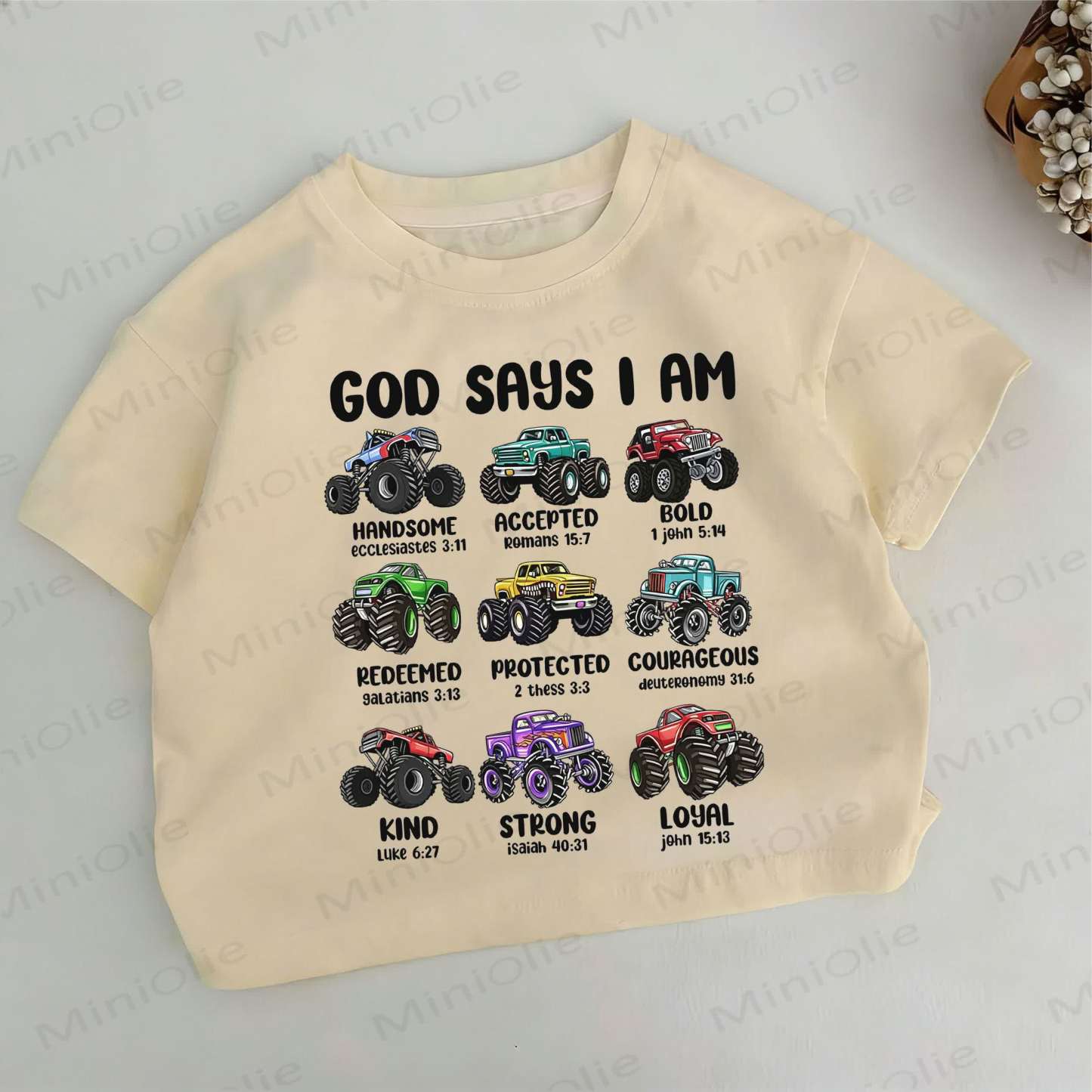 GOD SAYS I AM Toddler Boys Vehicle Khaki T-shirt - Khaki - 6-7T - image 1
