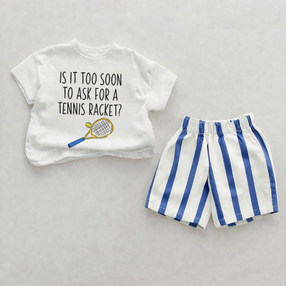 IS IT TOO SOON TO ASK FOR A TENNIS RACKET? Baby Blue Vertical Striped 2-piece Shorts Set - White&Blue - 2-3T - image 1