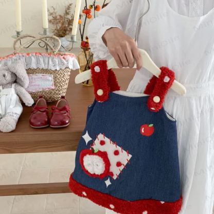 Toddler Girl Apple Denim Fleece Sleeveless Dress/White Top - image 6