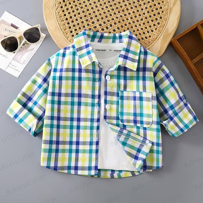 Toddler Colorful Plaid Button Front Pocket Summer Shirt - Green & Yellow - 10-11T - image 7