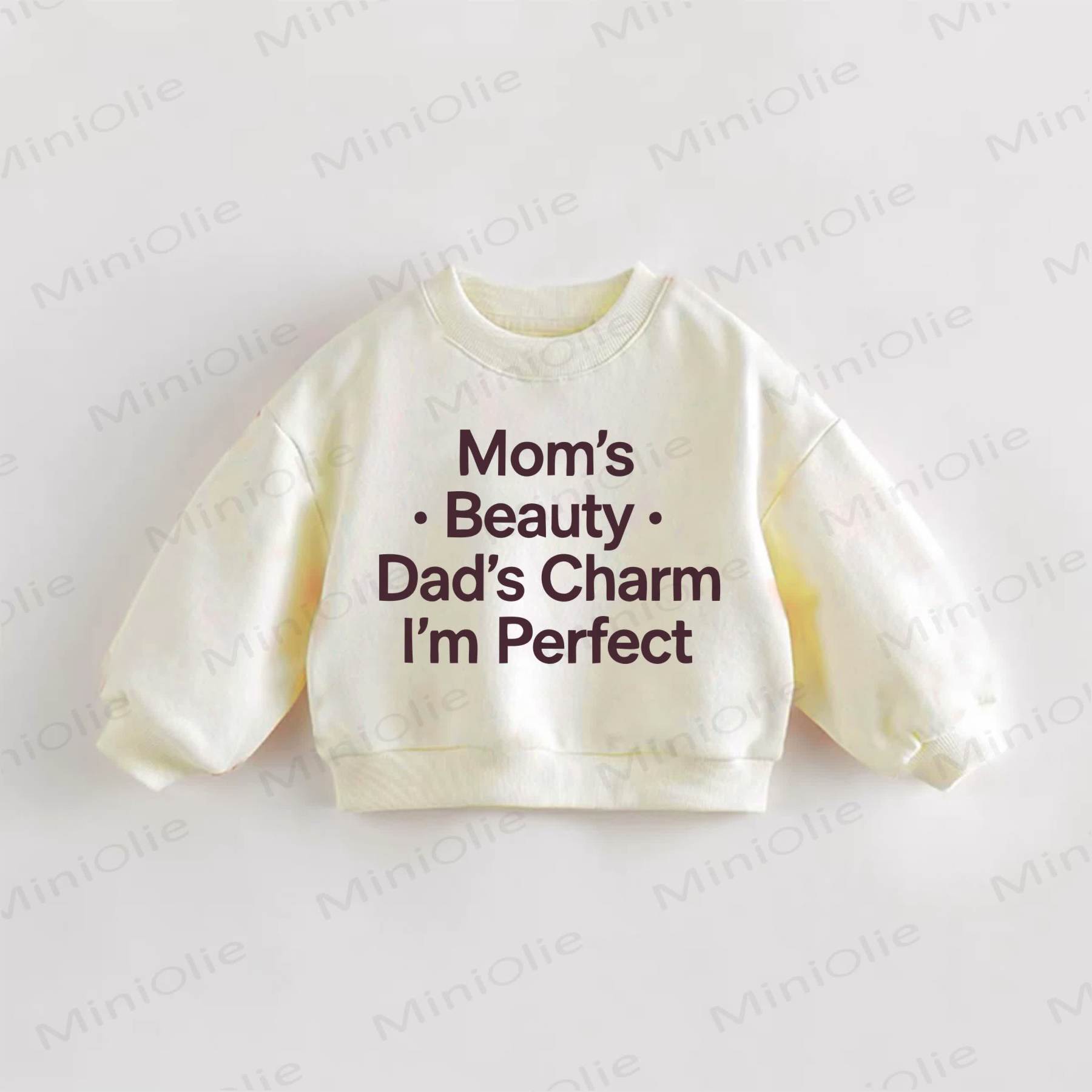 MOM'S BEAUTY DAD'S CHARM I'M PERFECT BABY Baby Toddle Slogan Sweatshirt - Cream - 3-5T - image 1
