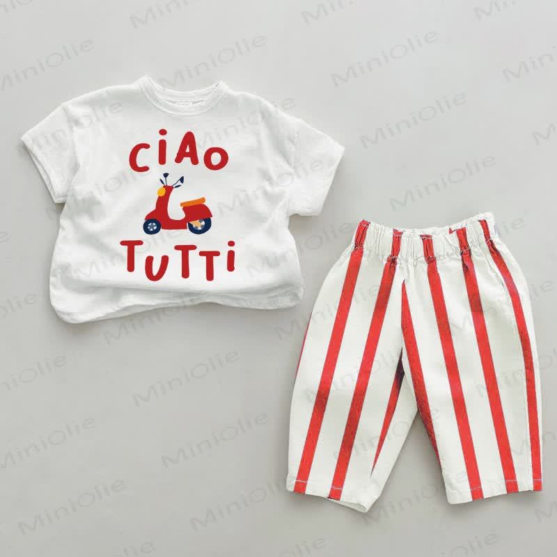 CIAO TUTTI Baby Red Striped Pants 2-piece Set - White&Red - 2-3T - image 1