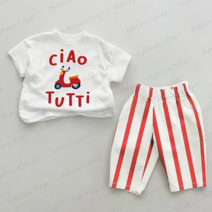 CIAO TUTTI Baby Red Striped Pants 2-piece Set - White&Red - 2-3T - image 1