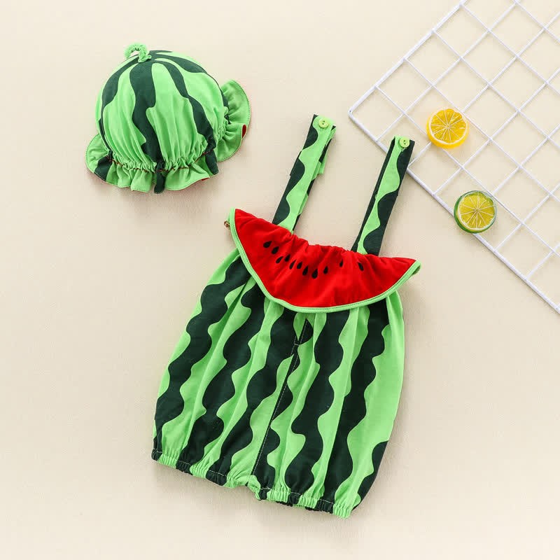 Baby Watermelon Strap Overalls with Hat - Green - 18-24M - image 1