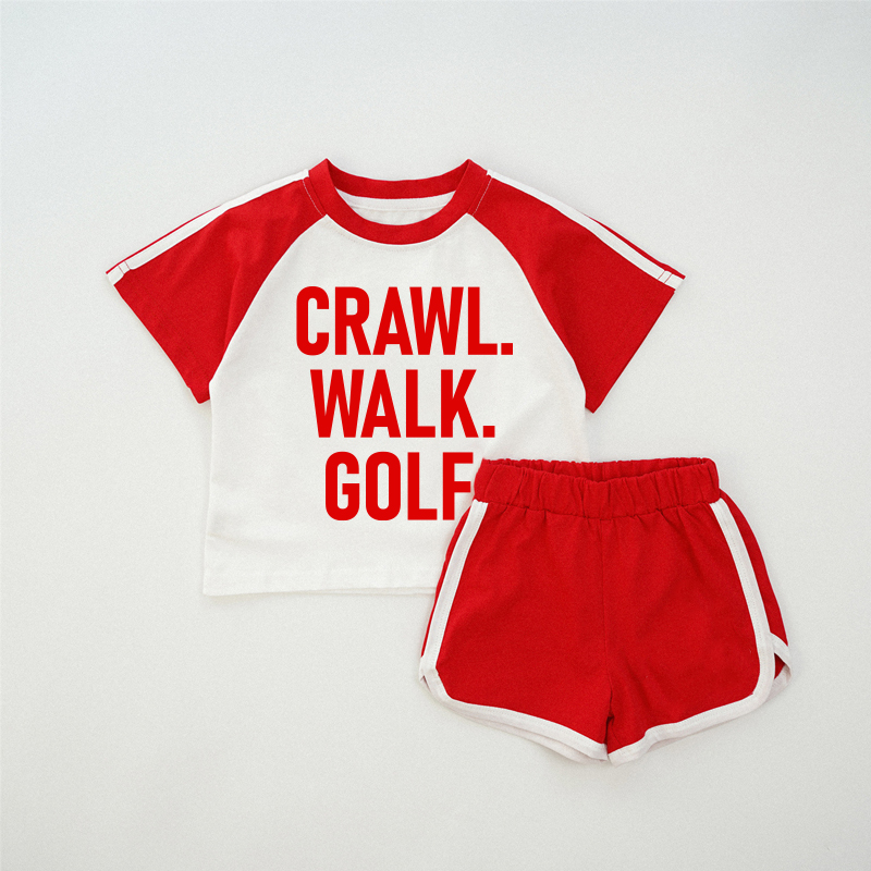CRAWL. WALK. GOLF. Baby Red Raglan T-shirt Set - Red - 2-3T - image 1