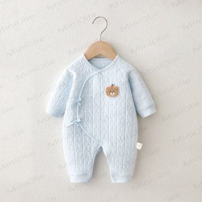 Baby Bear Quilted Kimono Romper - Blue - 3-6M - image 8