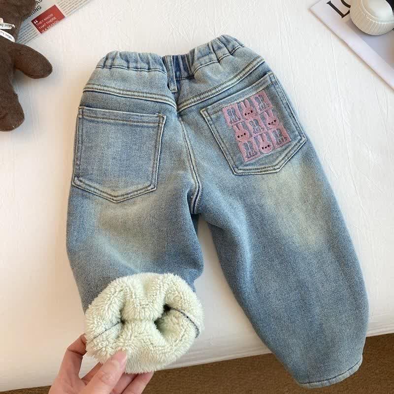 Toddler Kid Bunny Denim Fleece Lined Pants - image 3