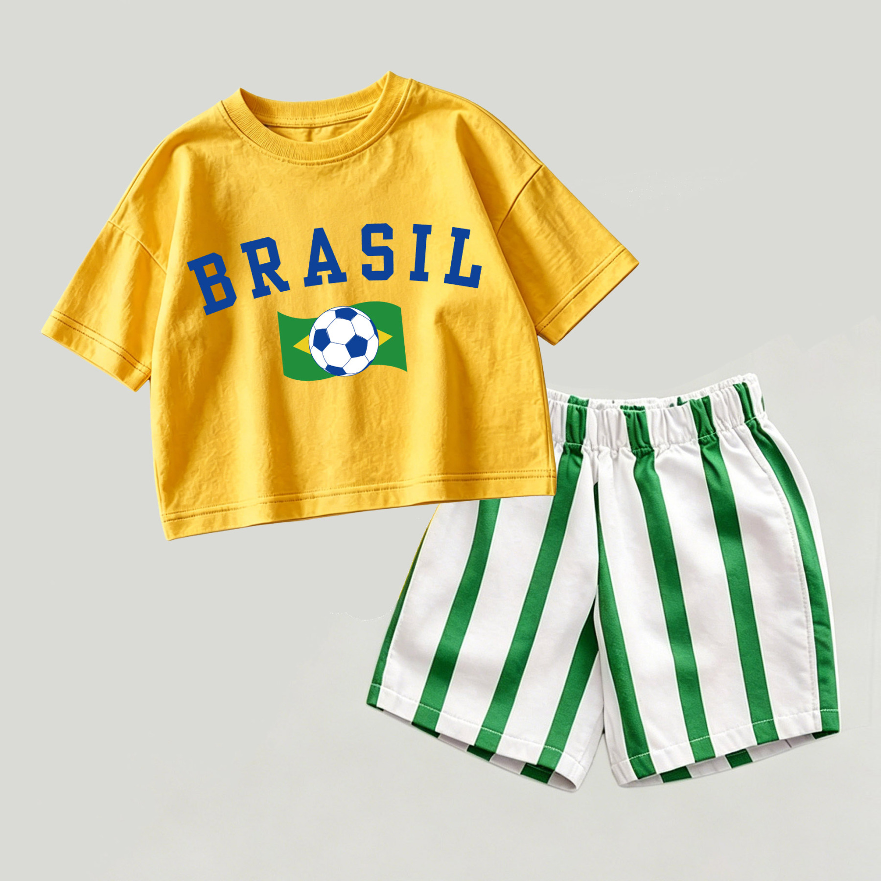 BRASIL Baby Yellow&Green Top and Striped Shorts 2-piece Set - Yellow&Green - 2-3T - image 1