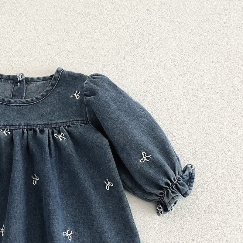 Girls Bow Embroidered Denim Dress - image 9