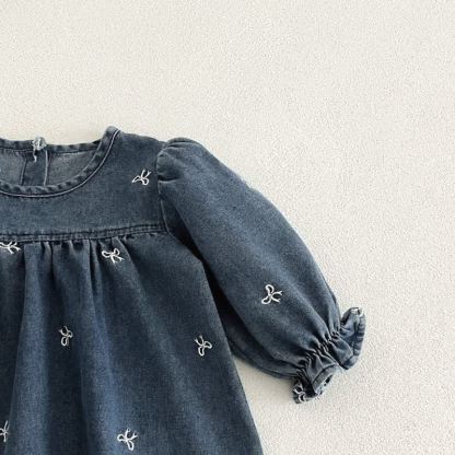 Girls Bow Embroidered Denim Dress - image 9