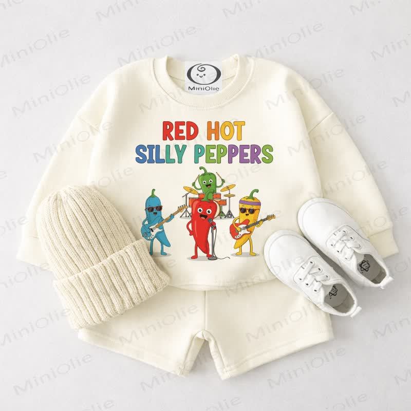 RED HOT SILLY PEPPERS Baby Cream White Sweatshirt and Shorts 2-piece Set - Cream White - 3-4T - image 1