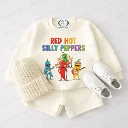 RED HOT SILLY PEPPERS Baby Cream White Sweatshirt and Shorts 2-piece Set - Cream White - 3-4T - image 1