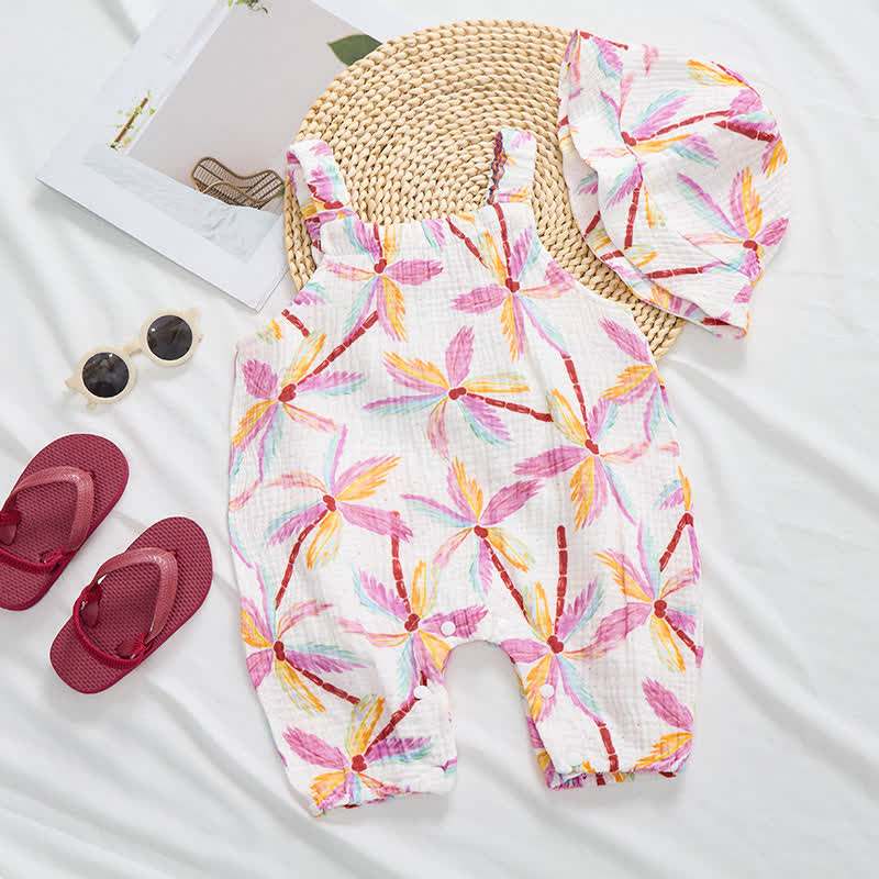 Baby Palm Tree Print White Jumpsuit with Hat - image 5