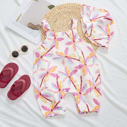Baby Palm Tree Print White Jumpsuit with Hat - image 5