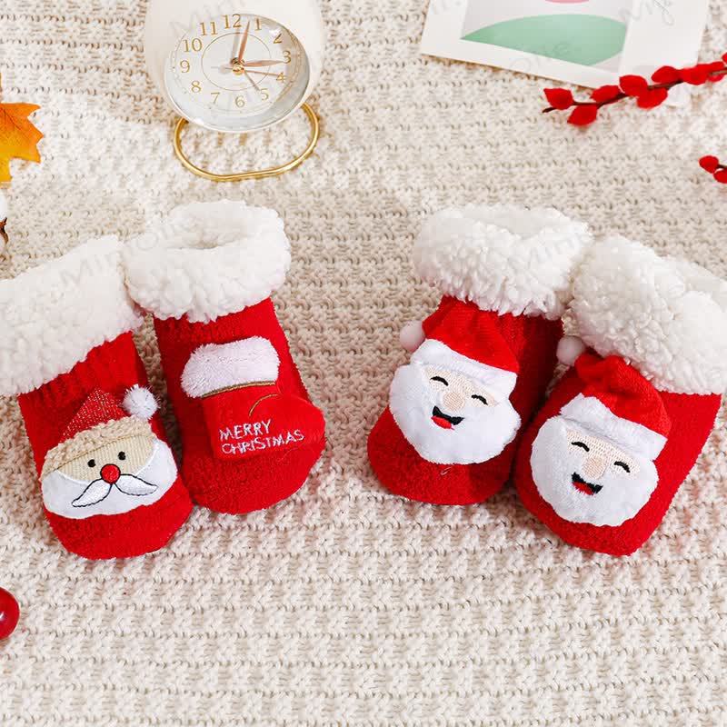 Baby Santa Claus Tree Reindeer Sherpa Floor Socks - image 4