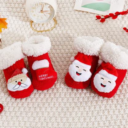 Baby Santa Claus Tree Reindeer Sherpa Floor Socks - image 4