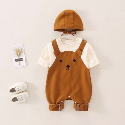 Baby Bear Color Block Romper with Hat - Khaki - 18-24M - image 3