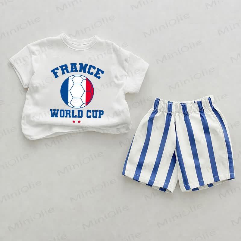  FRANCE WORLD CUP Baby Football Print Blue Vertical Striped 2-piece Shorts Set - White&Blue - 2-3T - image 1
