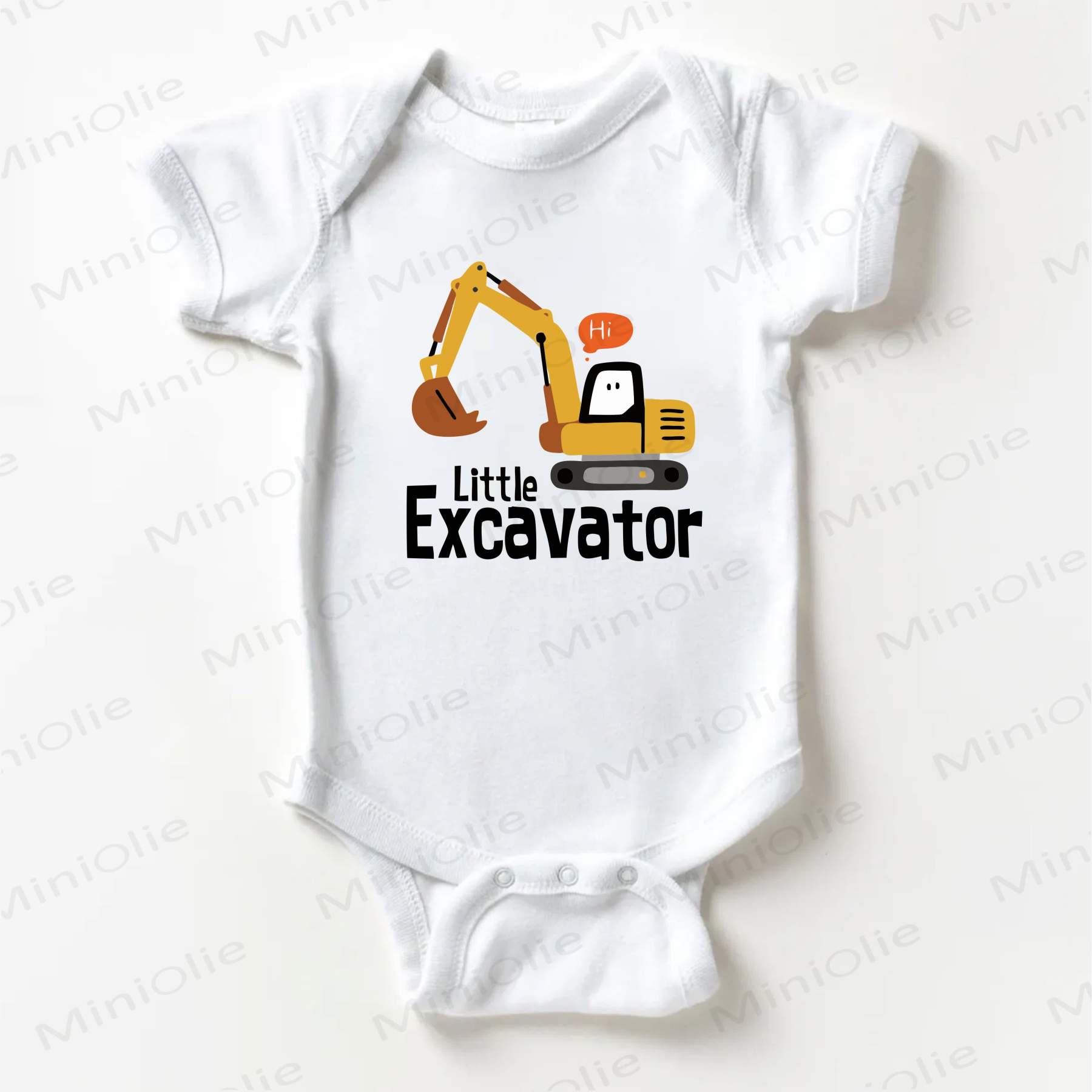 HI LITTLE EXCAVATOR Baby Excavator White Bodysuit - White - 18-24M - image 1
