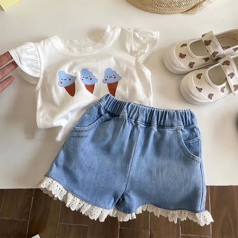 Toddler Girl Ice Cream Top and Denim Shorts 2-piece Set - image 3