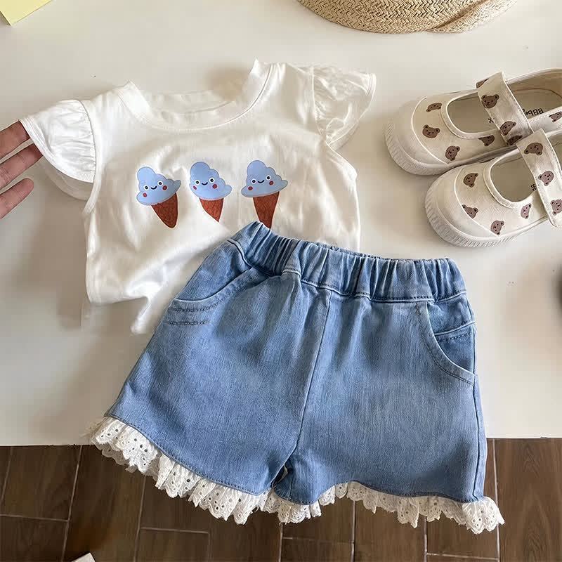 Toddler Girl Ice Cream Top and Denim Shorts 2-piece Set - image 3