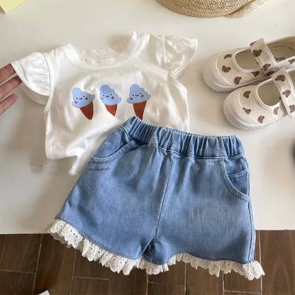 Toddler Girl Ice Cream Top and Denim Shorts 2-piece Set - image 3
