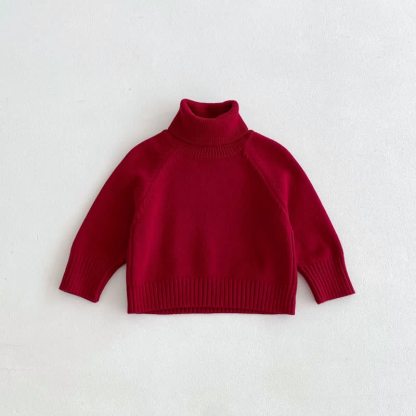 Kid Knitted Solid Color Sweater - Claret - 8Y - image 12