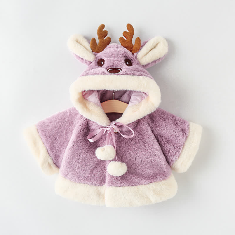 Baby Reindeer Fleece Hooded Warm Cape - Purple - 2-3T - image 7