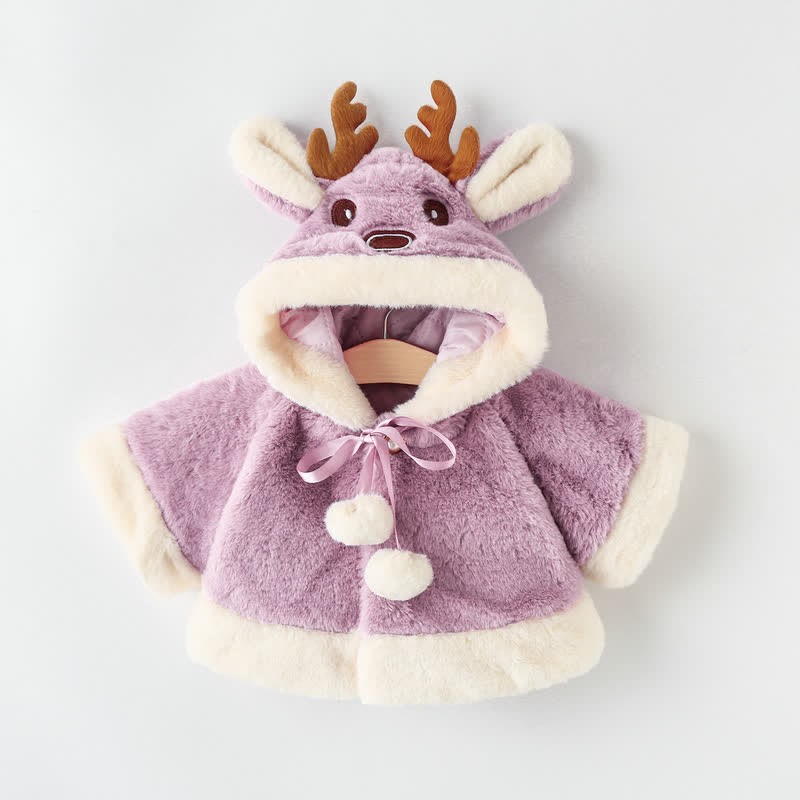 Baby Reindeer Fleece Hooded Warm Cape - Purple - 2-3T - image 7