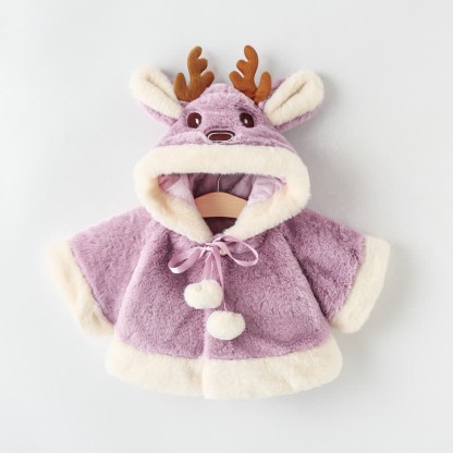Baby Reindeer Fleece Hooded Warm Cape - Purple - 2-3T - image 7