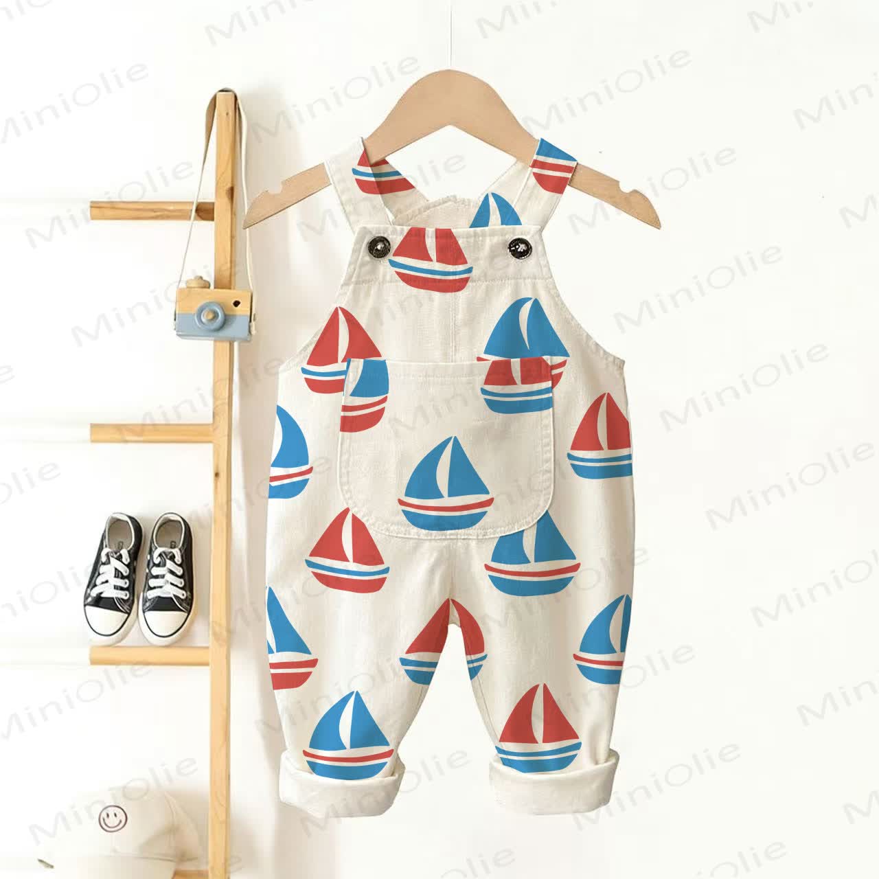 Baby Toddler Sailboats Print Overalls - White - 3-5T - image 1