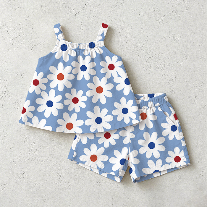 Baby Toddler Daisy Blue Top and Shorts 2-piece Set - Blue - 3-4T - image 1