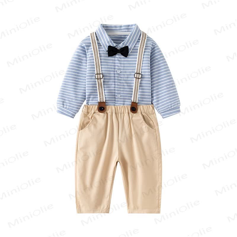 Baby Toddler Suspender Pants and Shirt Set - Blue Apricot - 5-7T - image 14