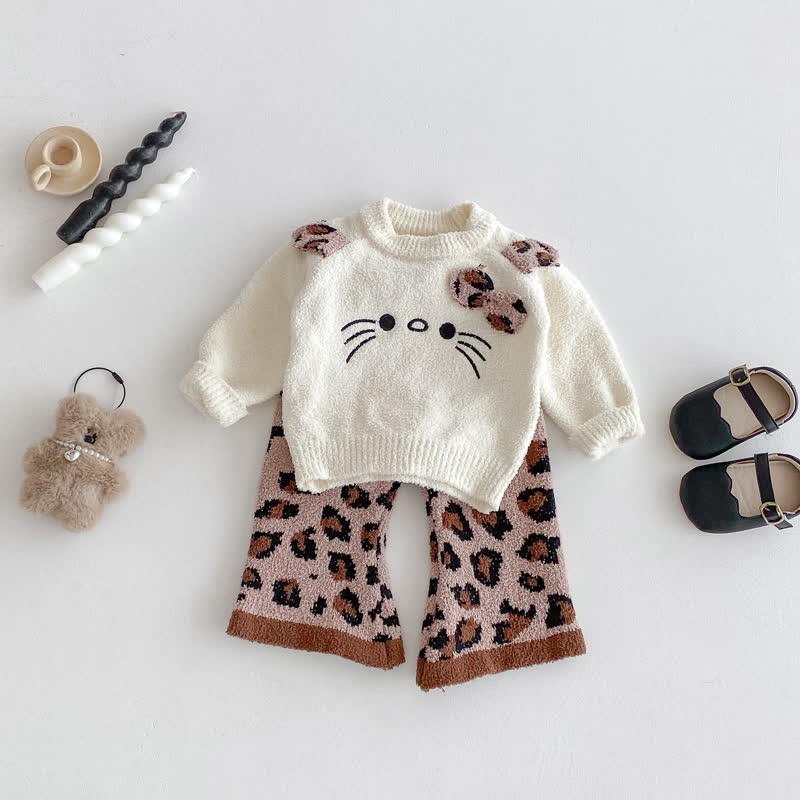 Baby Toddler Girls Leopard Cat Bow 2-piece Set - image 4