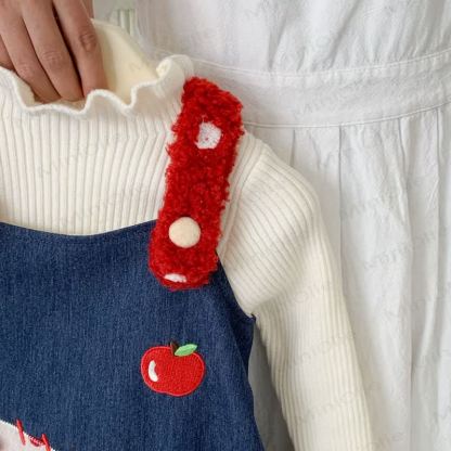 Toddler Girl Apple Denim Fleece Sleeveless Dress/White Top - image 10