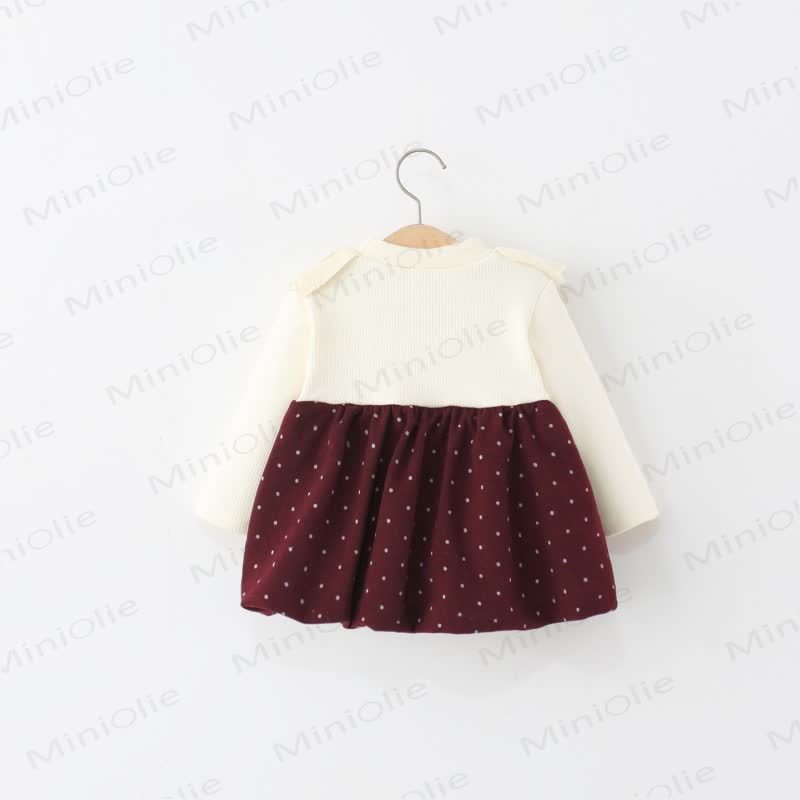 Baby Girl Bow Dot Lace Fleece Lined Dress - image 3
