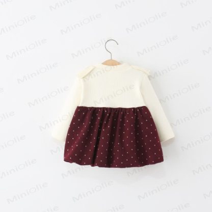 Baby Girl Bow Dot Lace Fleece Lined Dress - image 3