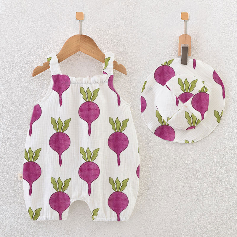 Baby Beet Print Romper with Hat - White - 18-24M - image 1